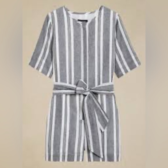 Banana Republic Striped Romper Tie Waist Short Sleeve (705) - Picture 13 of 13